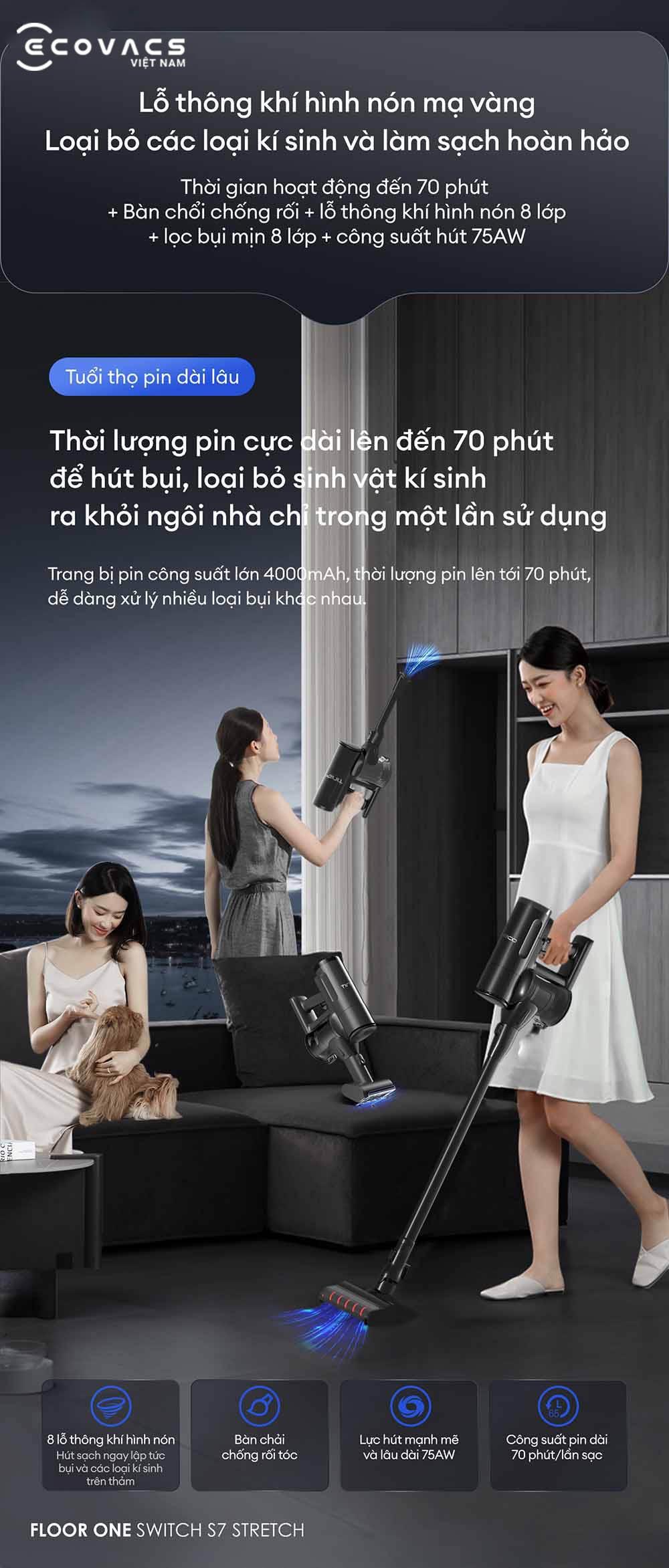 Tineco Floor One Switch S7 Stretch đặc tính sản phẩm 3