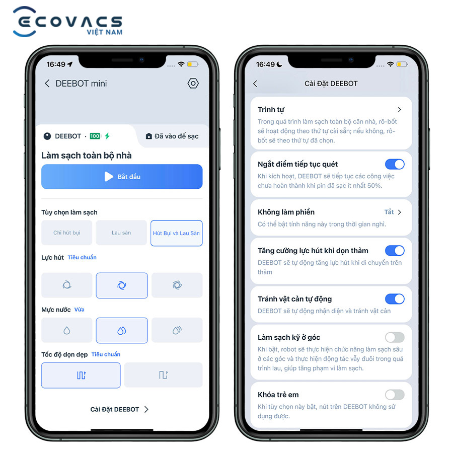 Robot Ecovacs Deebot Mini kết nối ứng dụng thông minh