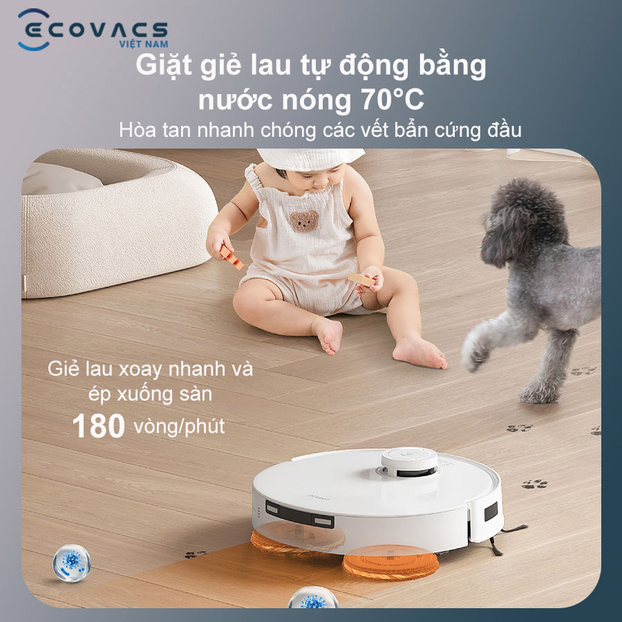 Robot Ecovacs Deebot T30e Pro Omni giặt giẻ nước nóng 70 độ