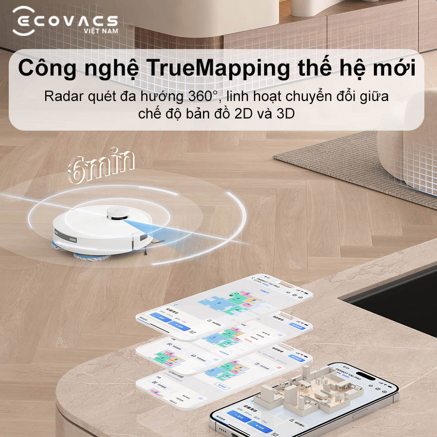 Robo Ecovacs Deebot T30e Pro Omni định vị bản đồ