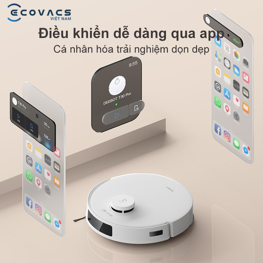 Robot Ecovacs Deebot T30e Pro Omni điều khiển qua app