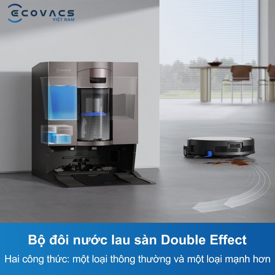 Robot Ecovacs Deebot X11 OmniCyclone sử dụng bộ đôi nước lau sàn Double Effect