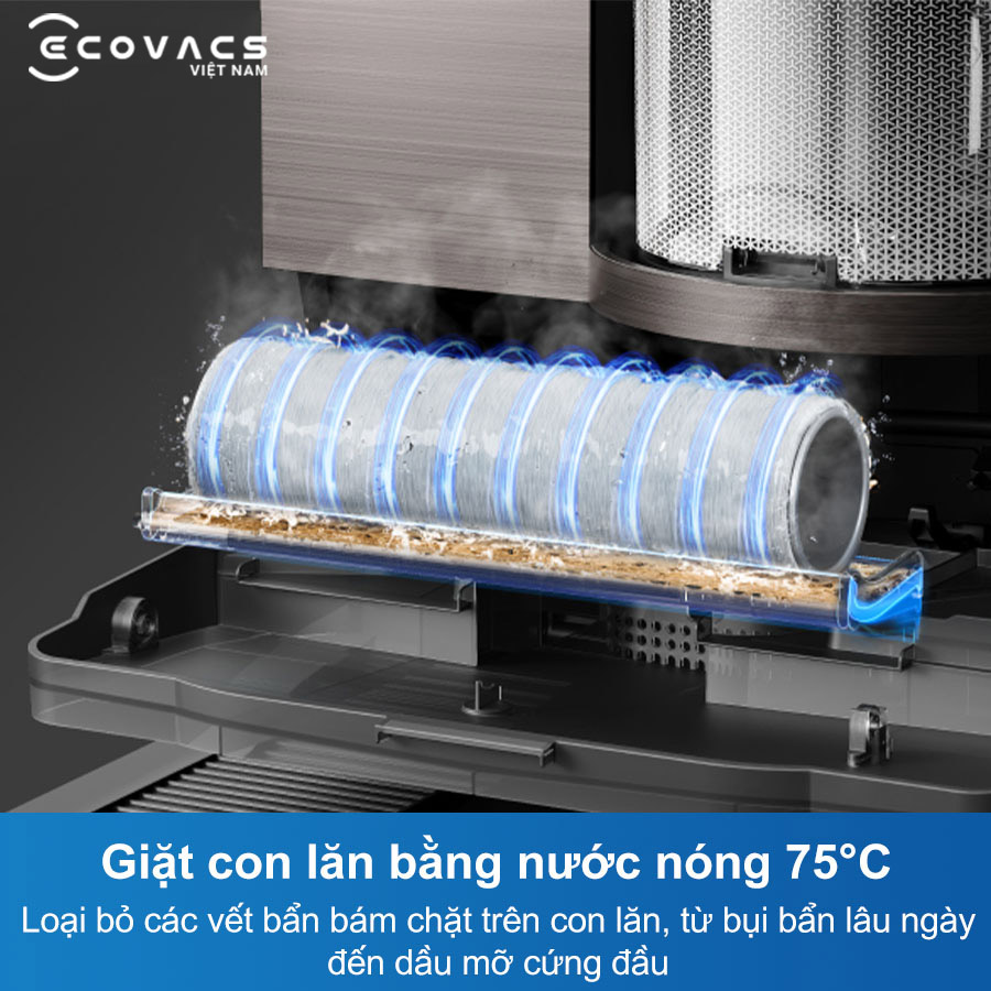 Robot Ecovacs Deebot X11 OmniCyclone giặt con lăn bằng nước nóng 75 độ