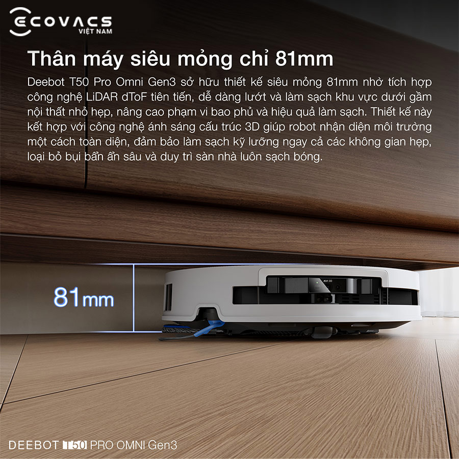 Robot hút bụi lau nhà Ecovacs Deebot T50 Pro Omni Gen 3