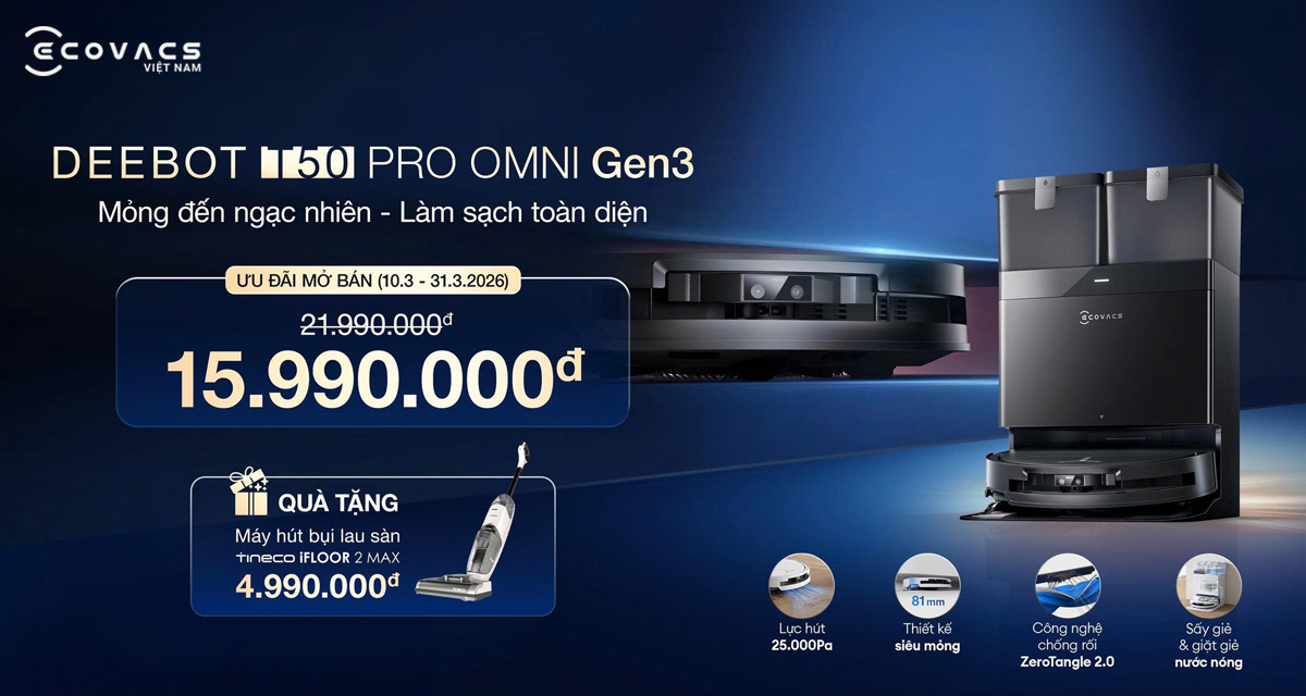 Robot hút bụi lau nhà Ecovacs Deebot T50 Pro Omni Gen 3